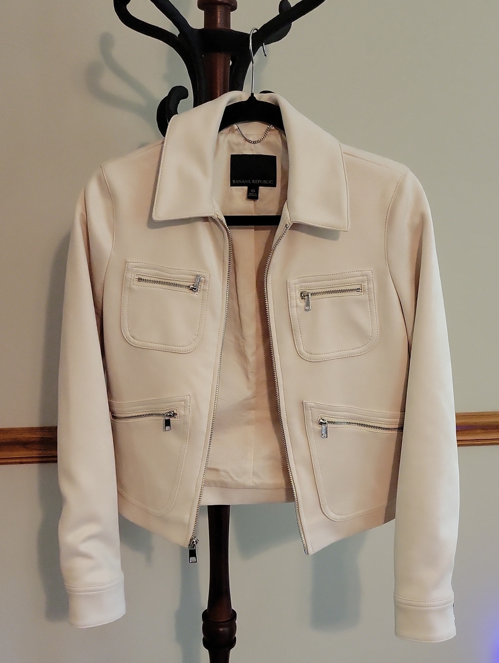 Banana Republic Vegan Suede Full Zip Moto Utility Jacket Almond XS